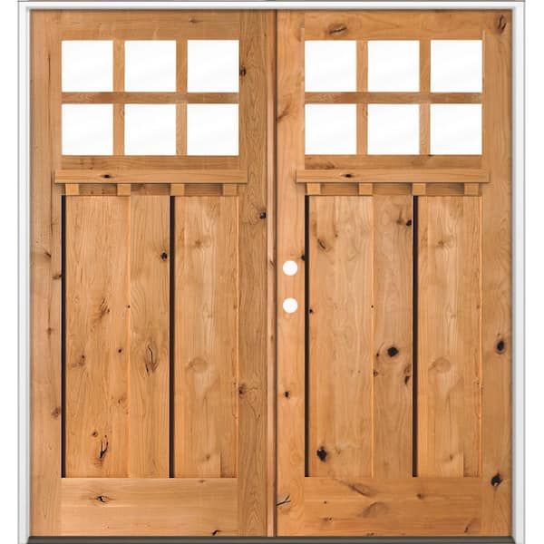 72 in. x 80 in. Knotty Alder Right-Hand/Inswing Double DS 6-Lite Clear Glass Cedar Wood Prehung Front Door