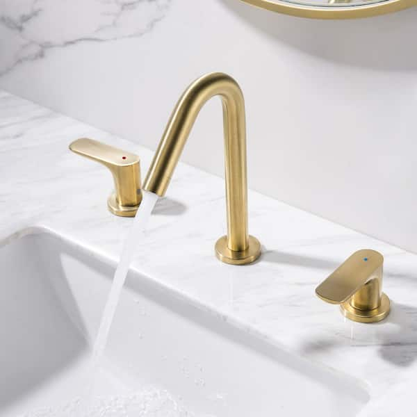 FLG 8 in. Widespread Double Handle Bathroom Faucet 3 Holes 304 Stainless Steel Sink Basin Faucets in Brushed Gold