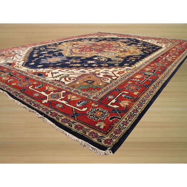 Navy Hand Knotted Wool Traditional Oriental Design Rug, 6' x 9'