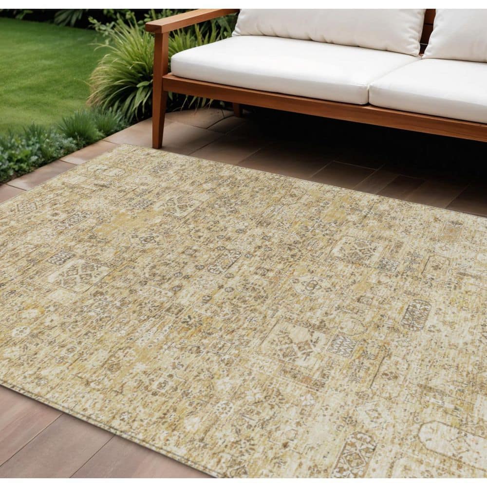 Wheat, Beige, Gray 8 ft. x 10 ft. Woven Floral Polyester Rectangle Indoor/Outdoor Area Rug price history on PriceWatchPro