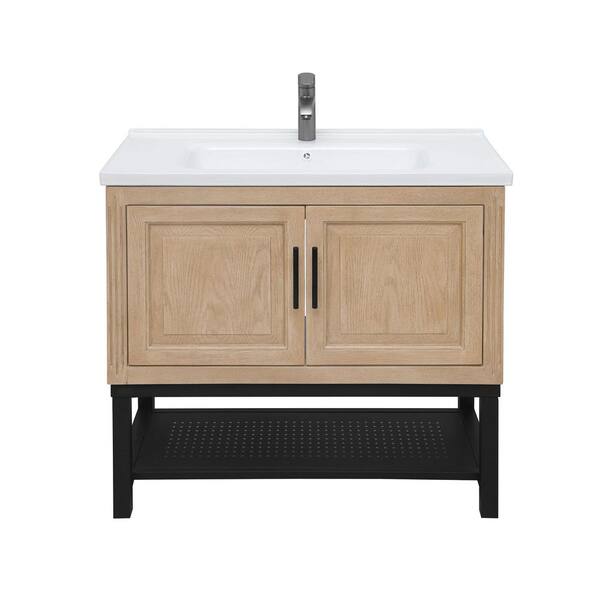 36 in. Freestanding Natural Bath Vanity with White Ceramic Top Unassembled