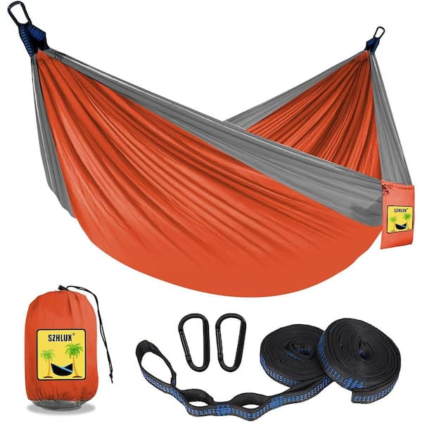 ITOPFOX 8.8 ft. Double and Single Medium Portable Hammock with Storage Bag, 2 10-ft. Talon Straps in Orange and Gray
