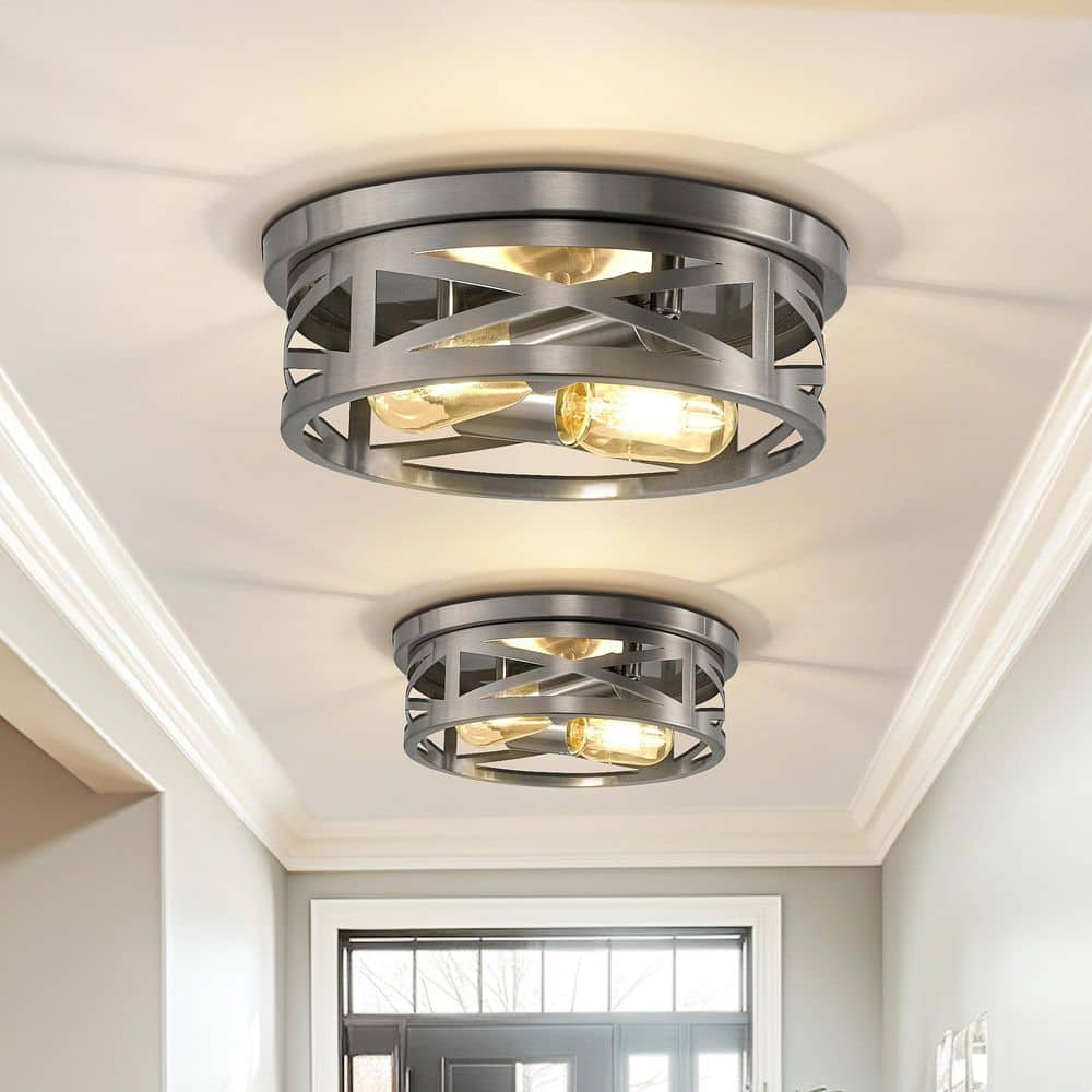11 in. 2-Light Brushed Nickel Metal Flush Mount with No Bulbs Included 1-Pack price history on PriceWatchPro