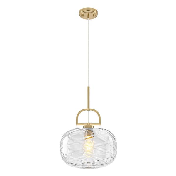 12 in. 1-Light Modern Gold Lantern Pendant Light with Clear Textured Glass Shade for Bedroom