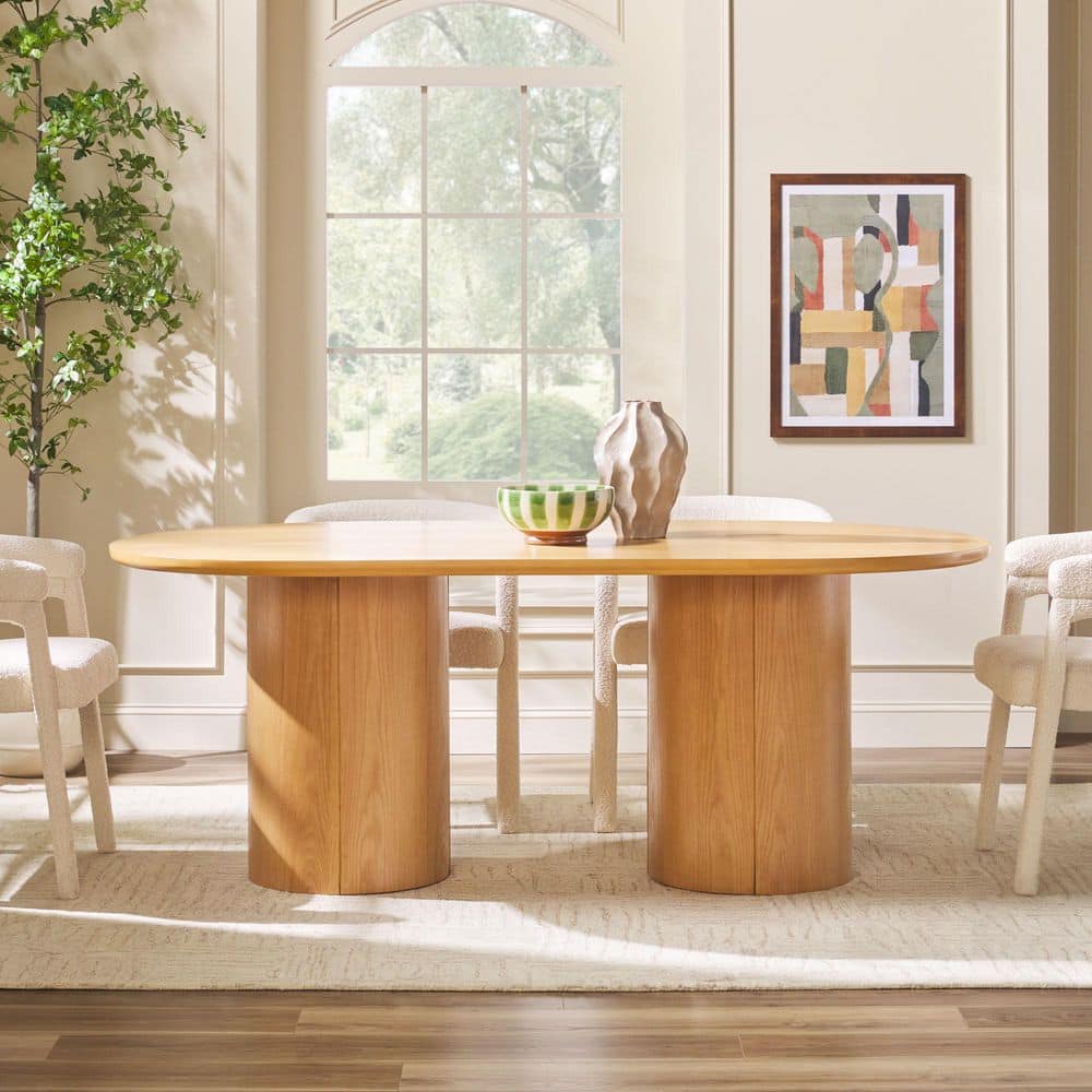 Modern White Oak Solid Wood Veneer 78 in. Pedestal Base Oval Dining Table for 6 price history on PriceWatchPro
