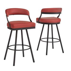 31" Red Vegan Leather Black Finish Metal Frame Swivel Chair (Set Of 2)