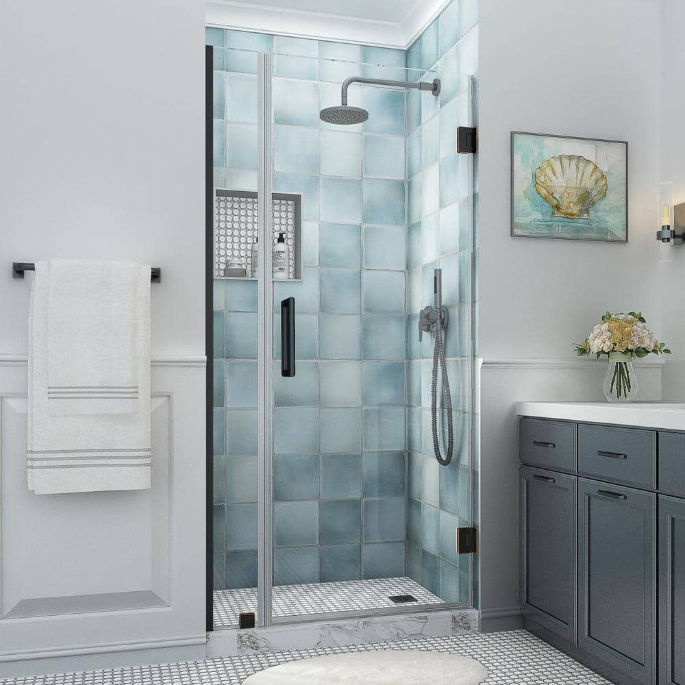 Aston Belmore XL 29.25 - 30.25 in. W x 80 in. H Frameless Hinged Shower Door with Clear StarCast Glass in Oil Rubbed Bronze