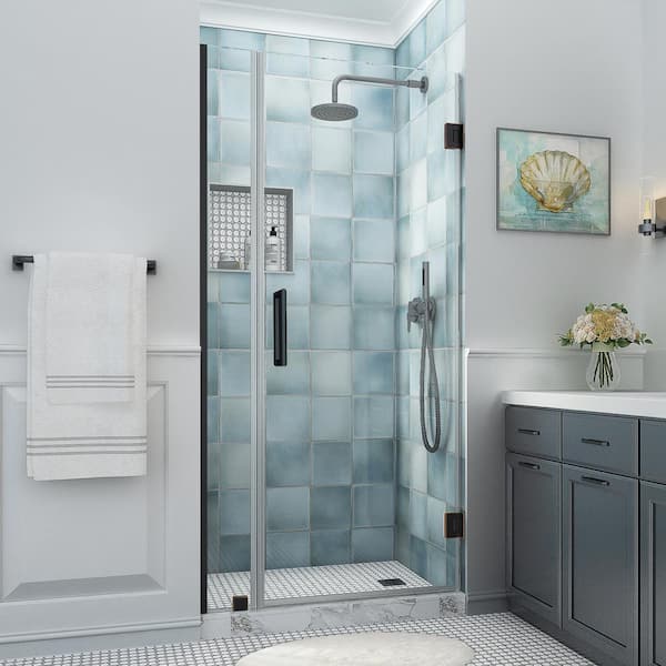 Aston Belmore XL 38.25 - 39.25 in. W x 80 in. H Frameless Hinged Shower Door with Clear StarCast Glass in Oil Rubbed Bronze
