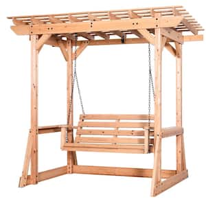 Callahan 50 in. 2-Person Outdoor All Cedar Wood Patio Porch Swing with Pergola Canopy