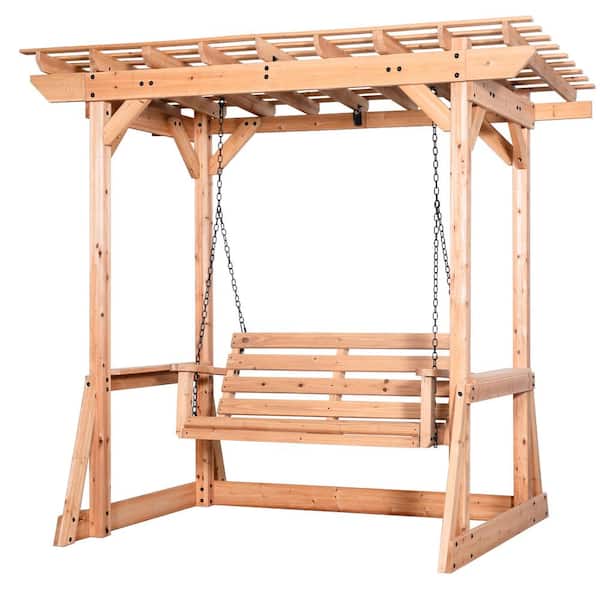 Backyard Discovery Callahan 50 in. 2-Person Outdoor All Cedar Wood Patio Porch Swing with Pergola Canopy