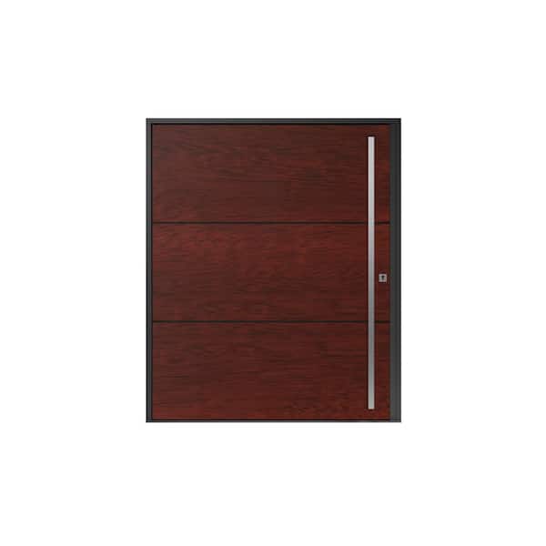 72 in. x 80 in. Helsinki Faux Mahogany Aluminum Prehung Pivot Entry Door with Hardware