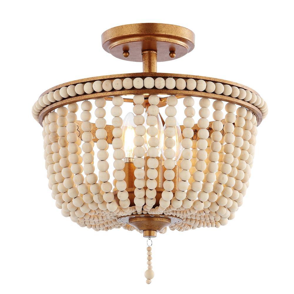 Allie 14" Antique Gold & Clear Glass Farmhouse LED Ceiling Light
