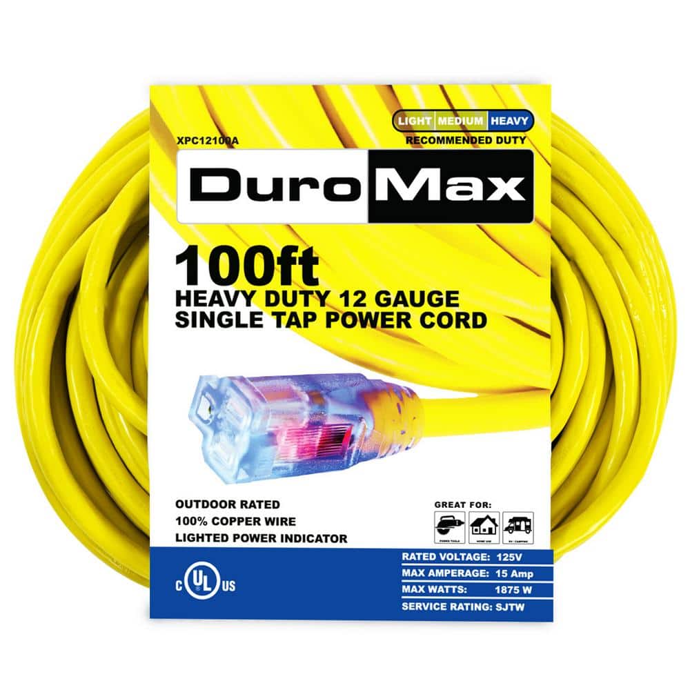 DUROMAX 100 ft. 12 Gauge Portable Generator Single Tap Extension Power ...