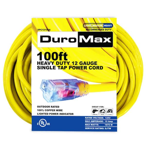 DUROMAX 100 ft. 12 Gauge Portable Generator Single Tap Extension Power Cord