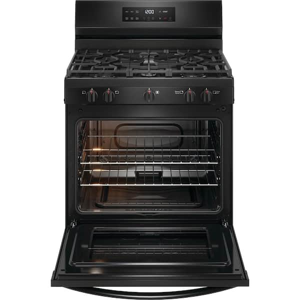 30 in 5 Burner Freestanding Gas Range in Black with Quick Boil and Steam Clean