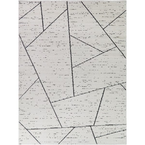 Berlinde Cream/Black 5 ft. x 7 ft. Textured Geometric Area Rug