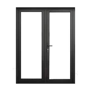 Teza French Doors 61.5 in. x 80 in. Matte Black Aluminum French Door Full Lite Right Hand Inswing