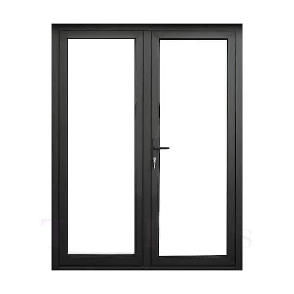 TEZA DOORS Teza French Doors 73.5 in. x 80 in. Matte Black Aluminum French Door Full Lite Right Hand Outswing