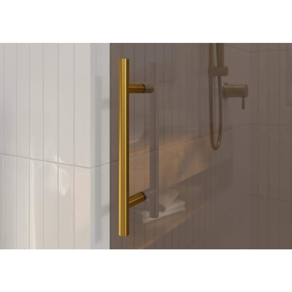 Equinox 60" Frameless Bronze Tinted Sliding Bathtub Door with Brass Finish
