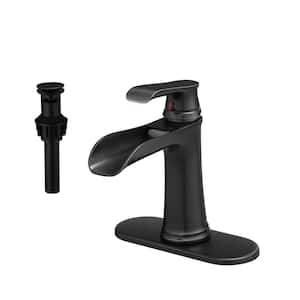 Single Handle Single Hole Bathroom Faucet with Pop-Up Drain Kit Brass Waterfall Sink Vanity Taps in Oil Rubbed Bronze