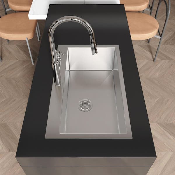 Inoxa 32 in. x 19 in. Drop-In Single Bowl 16-Gauge Stainless Steel Kitchen Sink in Brushed Nickel