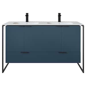 Moma 48 in. W x 18 in. D x 33 in. H Double Bathroom Vanity in Teal with White Solid Surface with White Sink
