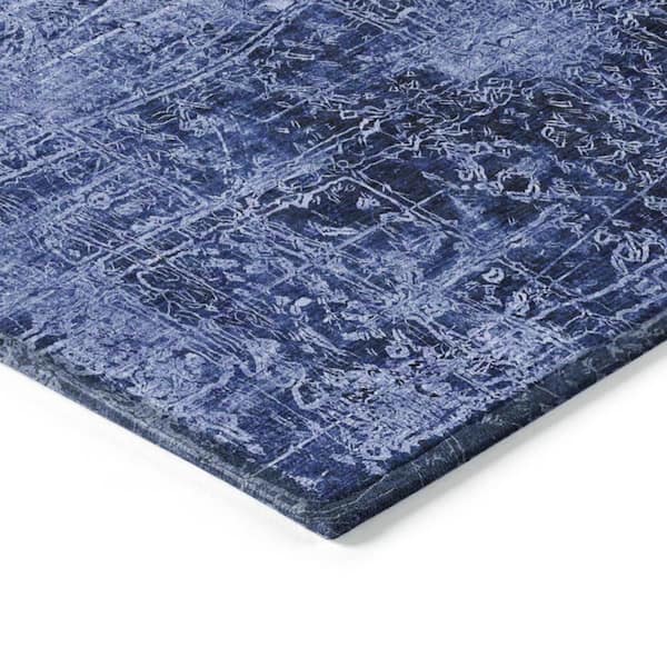 Navy Blue 8 ft. x 10 ft. Woven Abstract Rectangle Indoor/Outdoor Area Rug
