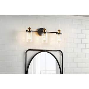 Tobias 3-Light Matte Black and Gold Vanity Light with Clear Glass Shades