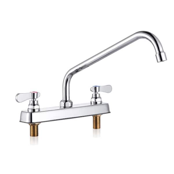 Deck Mount Double Handle Centerset Commercial Standard Kitchen Faucet 360° Swivel Spout in Polished Chrome