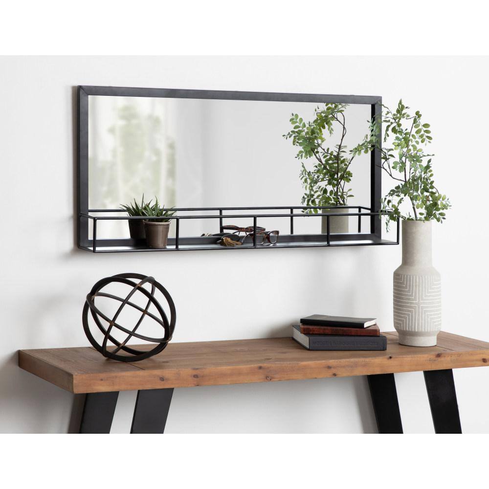 Jackson Large Rustic-Modern Farmhouse Full-Length Mirror with Shelf - Black
