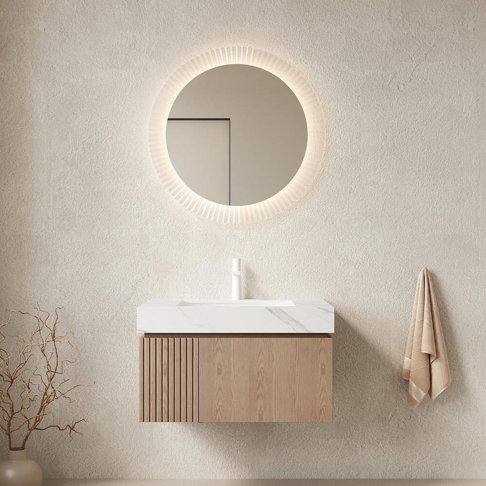 30 in. W x 19 in. D x 18 in. H Single Sink Floating Bath Vanity in Light Brown with White Sintered Stone Top price history on PriceWatchPro