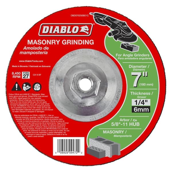 DIABLO 7 in. x 1/4 in. x 5/8-11 in. Masonry Grinding Disc with Type 27 Depressed Center HUB (5-Pack)