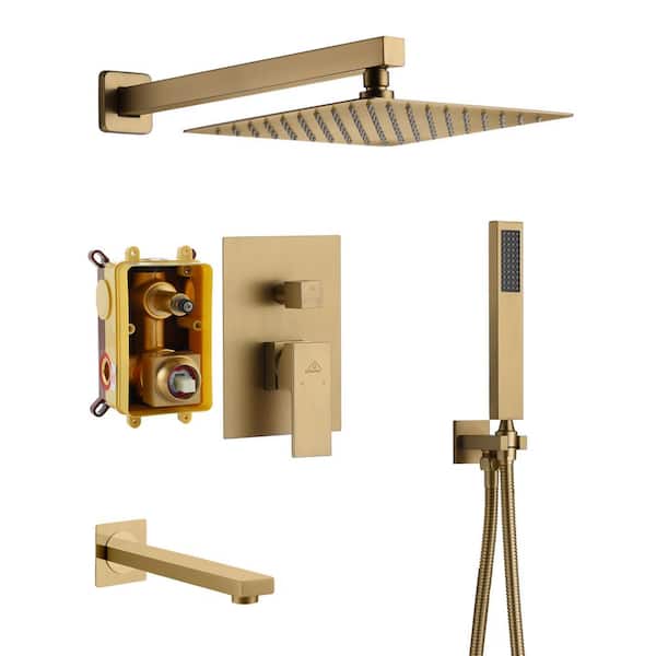 CASAINC 1-Spray Patterns with 2.5 GPM 10 in. Tub Wall Mount Dual Shower Heads in Spot Resist Brushed Gold