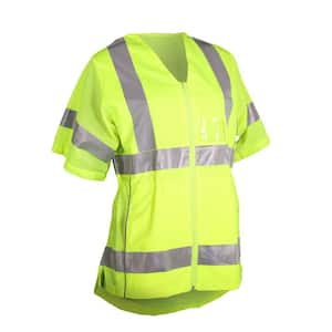 Women's X-Large Hi Vis Yellow ANSI Type R Class 3-Contoured Safety Vest with Adjustable Waist and 3-Pockets