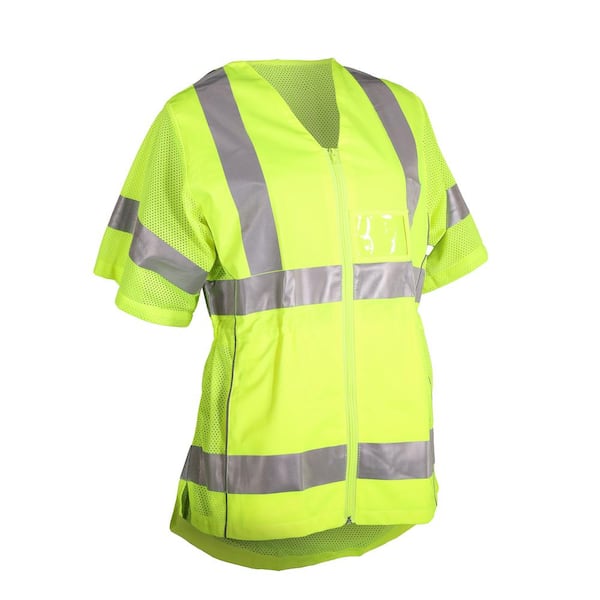 PIP Women's X-Large Hi Vis Yellow ANSI Type R Class 3-Contoured Safety Vest with Adjustable Waist and 3-Pockets