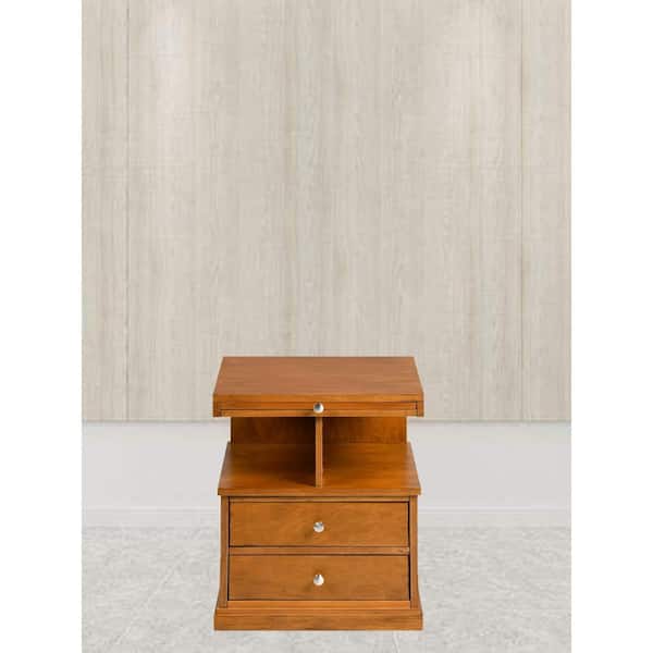 VERYKE 20.1 in. Brown C-Top Wood End Table Side Table Nightstands with 2-Drawers
