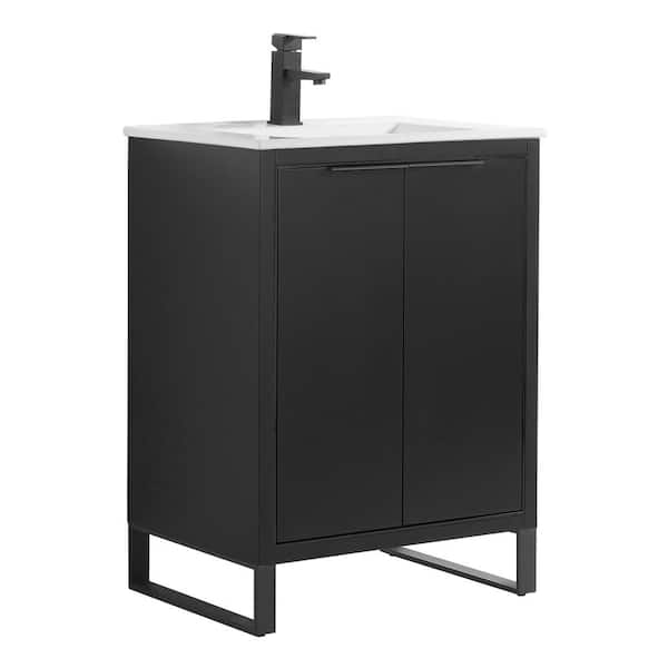 FINE FIXTURES Opulence 24 in. W x 18 in. D x 33.5 in. H Bath Vanity in Black Matte with White Ceramic Top