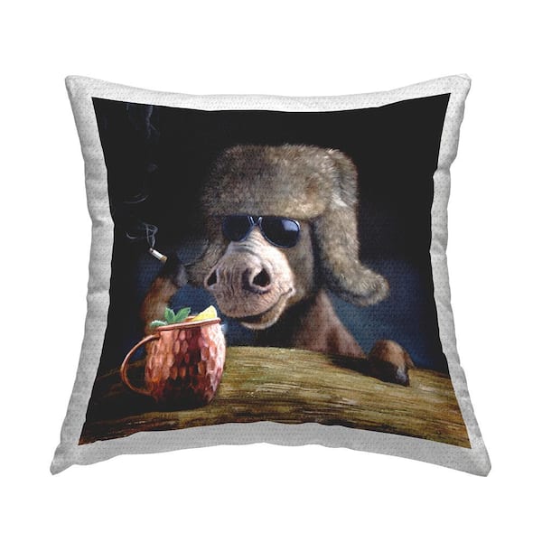 Stupell Industries Mule Humorous Animal Drink Pun Multi-Color Square Outdoor Throw Pillow