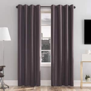 Tyrell 50"W x 63"L Fig Tonal Texture Draft Shield Fleece Insulated 100% Blackout Grommet Curtain Panel