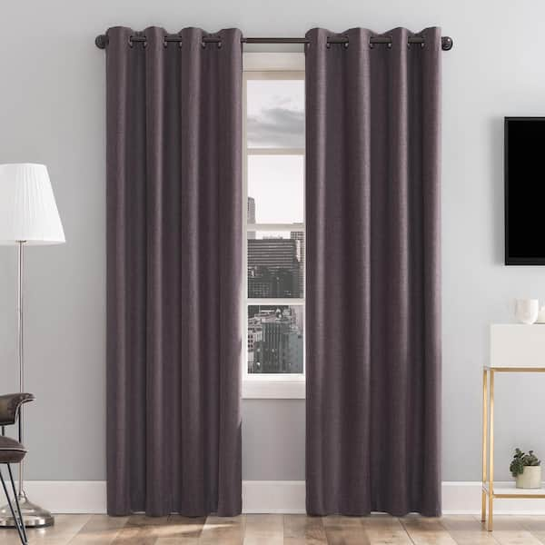 Sun Zero Tyrell 50"W x 63"L Fig Tonal Texture Draft Shield Fleece Insulated 100% Blackout Grommet Curtain Panel