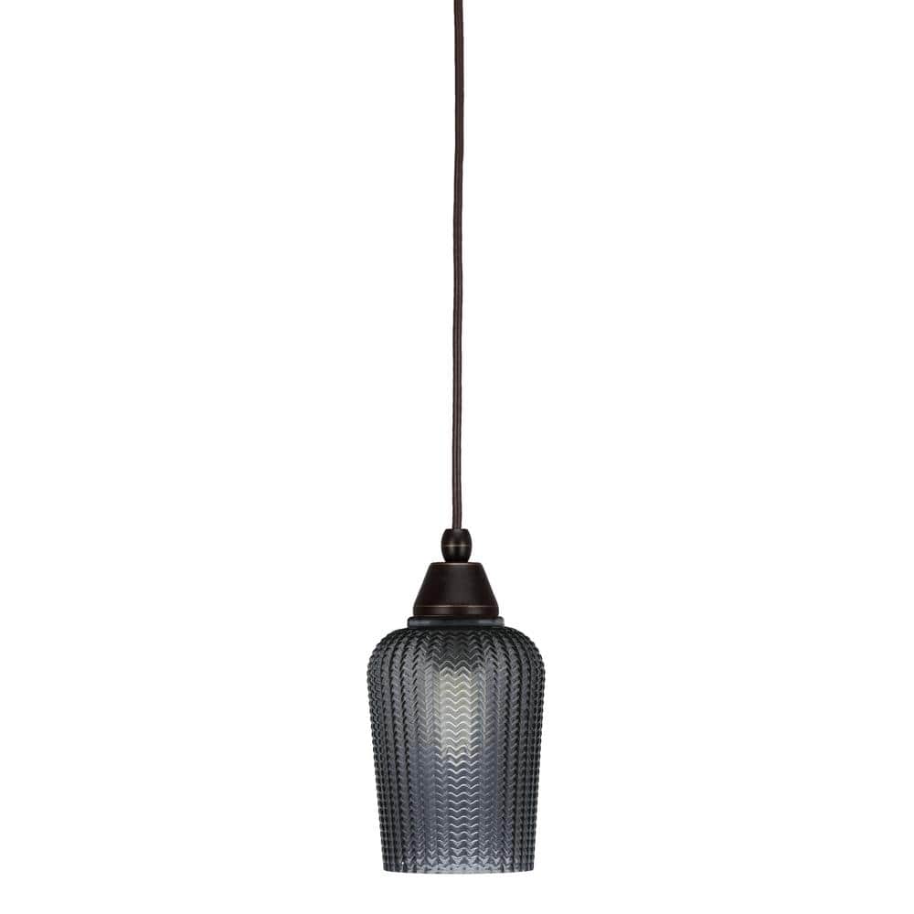 Bryson 5 in. 1-Light Dark Granite Cord Pendant Light with 5 in. Smoke Textu