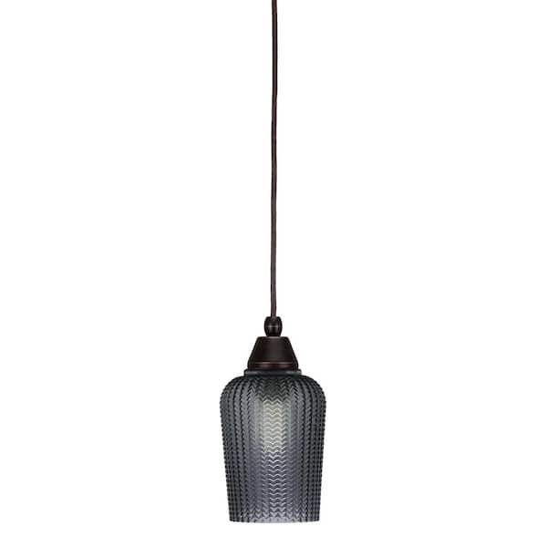 Unbranded Bryson 5 in. 1-Light Dark Granite Cord Pendant Light with 5 in. Smoke Textured Glass Shade, no bulb included