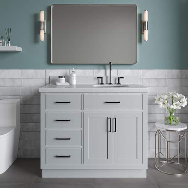 ARIEL Hepburn 42 in. W x 22 in. D x 36 in. H Single Sink Freestanding Bath Vanity in Grey with Carrara Quartz Top