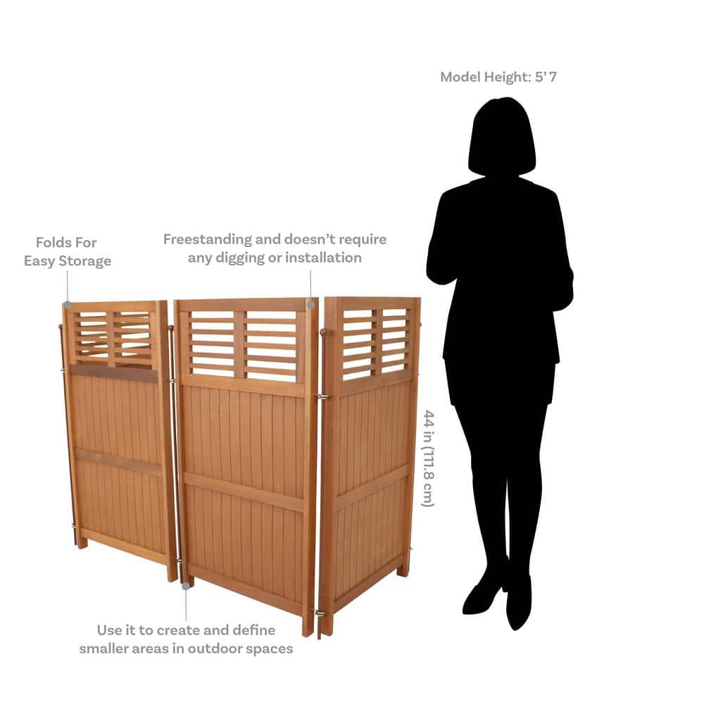 Brown Meranti Wood Folding Outdoor Privacy Screen with Teak Oil Finish