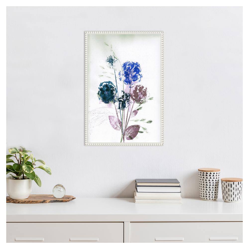 Bouquet Blue Abstract Floral Canvas with White Beaded Frame