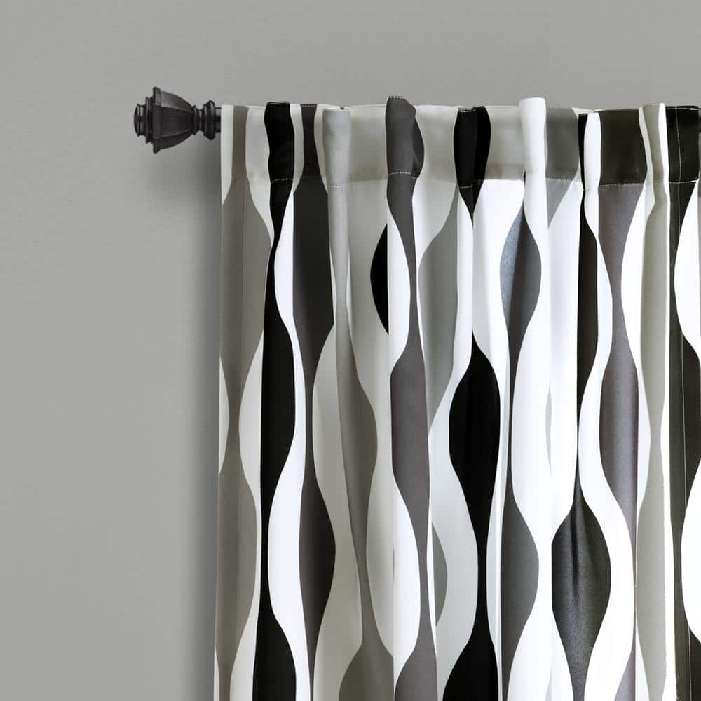 Black and Gray Pleated Blackout Polyester Window Panels