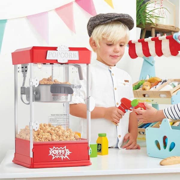 Popcorn Maker, 480 W Popcorn Popper Machine, 4 oz. Kettle Makes 1.5 gal. per Batch, Tabletop Popcorn Machine, Red