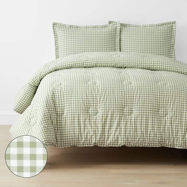 Company Kids Gingham Moss Full/Queen Organic Cotton Percale Comforter