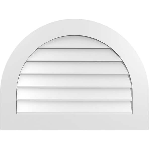 Ekena Millwork 32 in. x 24 in. Round Top White PVC Paintable Gable Louver Vent Non-Functional