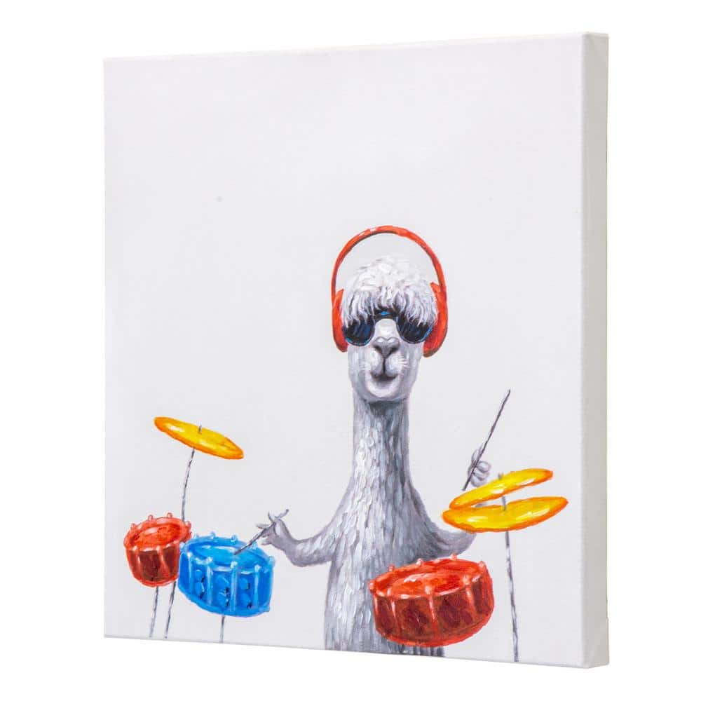 Charming Llama Playing Drums Canvas Wall Art, 20" x 20"